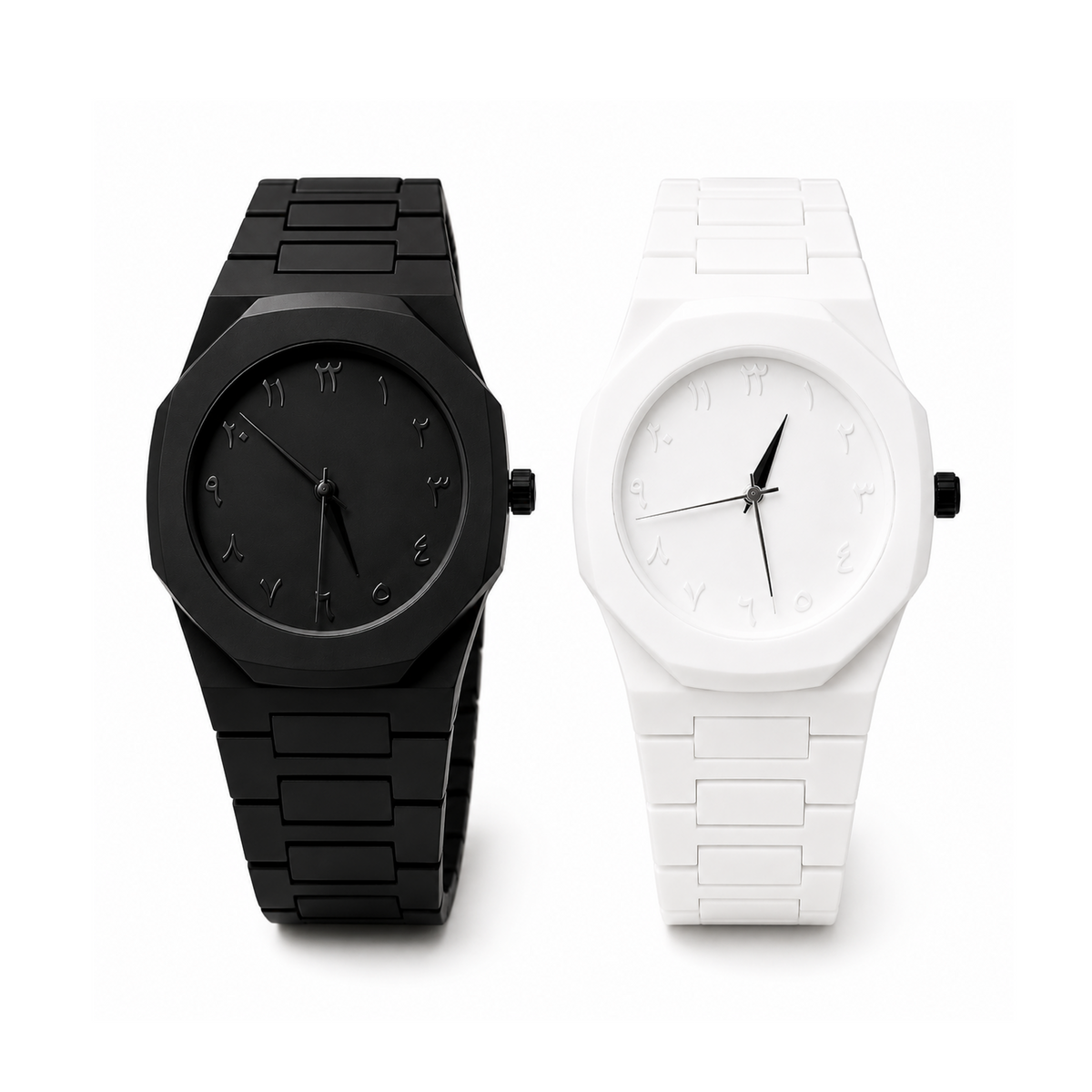 Combo Offer | Arabic Aura Premium Arabic Numeral Couple Watch Set – Black & White | Unisex Quartz Wrist Watches