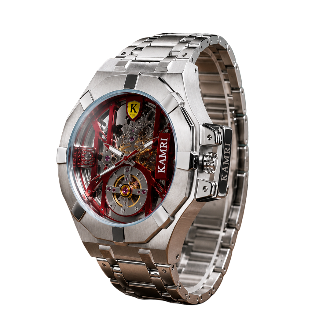 KAMRI Luxury Skeleton Men's Mechanical Watch – Stainless Steel Waterproof Wristwatch