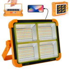 4PCS Solar LED Flood Light Combo | Rechargeable Portable Work Lights | IP66 Waterproof | USB Power Bank | Outdoor Emergency Camping Lights