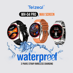 Telzeal WH 04 Pro Max Screen Waterproof Smartwatch With Curved Display 3 Pair Straps and Charging Cable Designed for Mens and Boys - Black