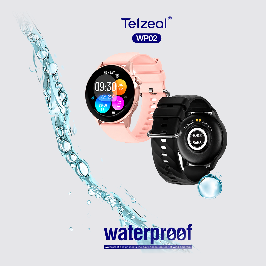 WP02 Waterproof Smartwatch – Fitness & Health Tracker | Heart Rate, Sleep, Multi-Sport, Call & App Notifications | Long Battery | IP68 Water Resistant