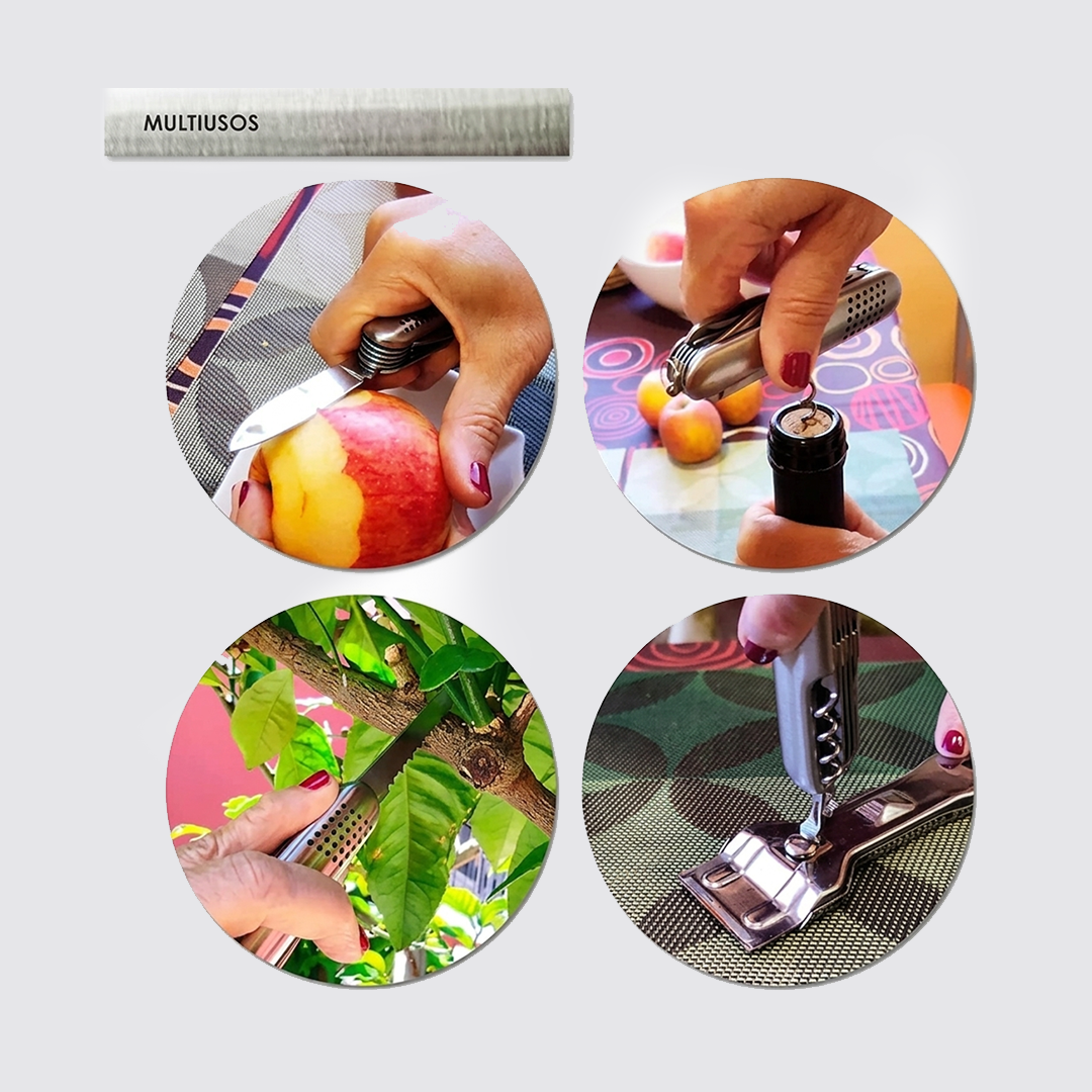 Multifunctional Knife with 11 Stainless Steel Tools for Hunting, Fishing, Camping Etc Small Pocket Folding Keychain Knife with Functions for Experiences and Adventures (Metal)