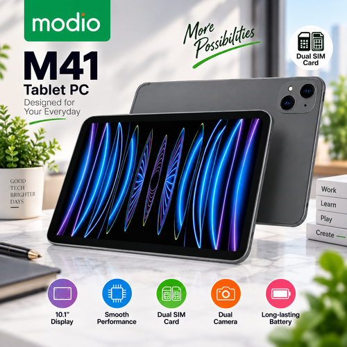 Modio M41 10.1" Tablet PC – Dual SIM | 8000mAh | Android 13 | 13MP+8MP Camera | with Keyboard, Mouse & Stylus