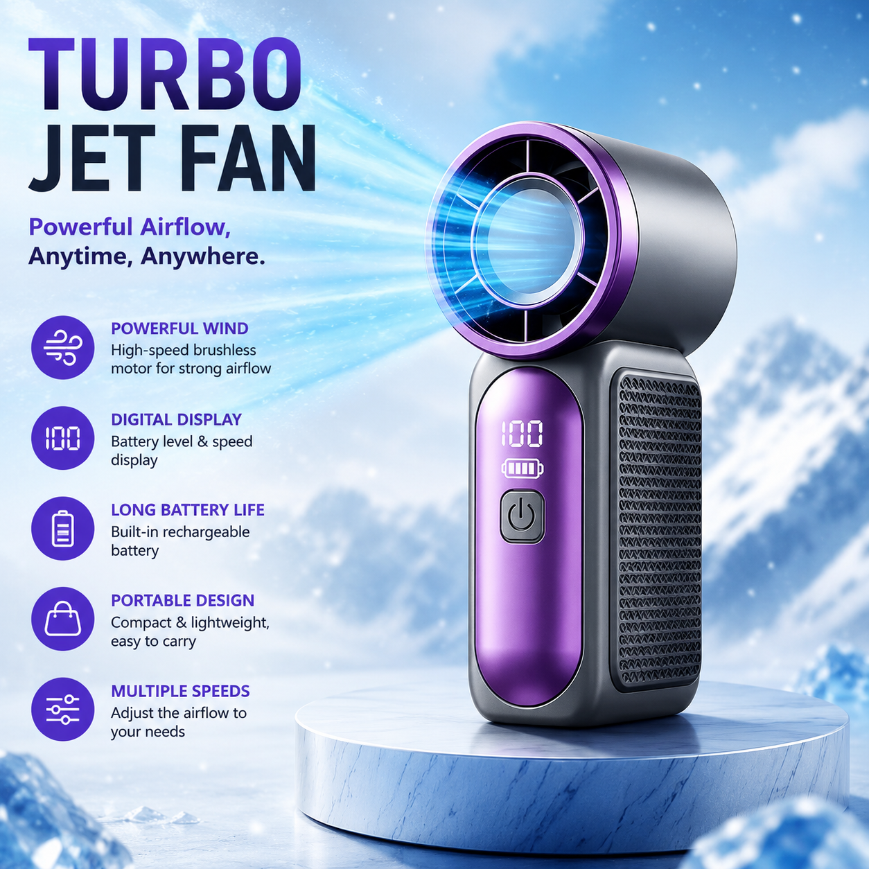 Mini Rechargeable Handheld Fan Digital Display USB Fan (X688)