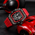 Luxury Skeleton Dial Men's Watch – Premium Silicone Strap, Quartz Analog Wristwatch, Sport Fashion Watch | Red