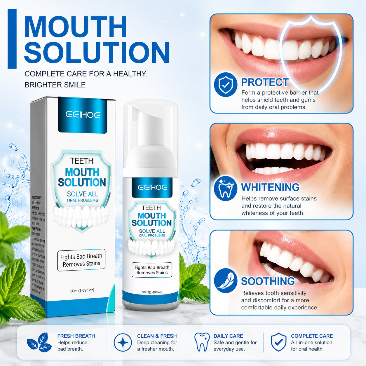 Eelhoe Model: EEA07 Teeth Mouth Solution Foam – Fresh Breath & Teeth Cleaning Oral Care Foam 50ml
