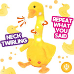 Glowing Dancing Duck Toy Repeats What You Say Talking Duckling Toy Wriggle Singing Mimicking Twisting Light Up Interactive Animated Toy Speaking Plush Gift for Kids