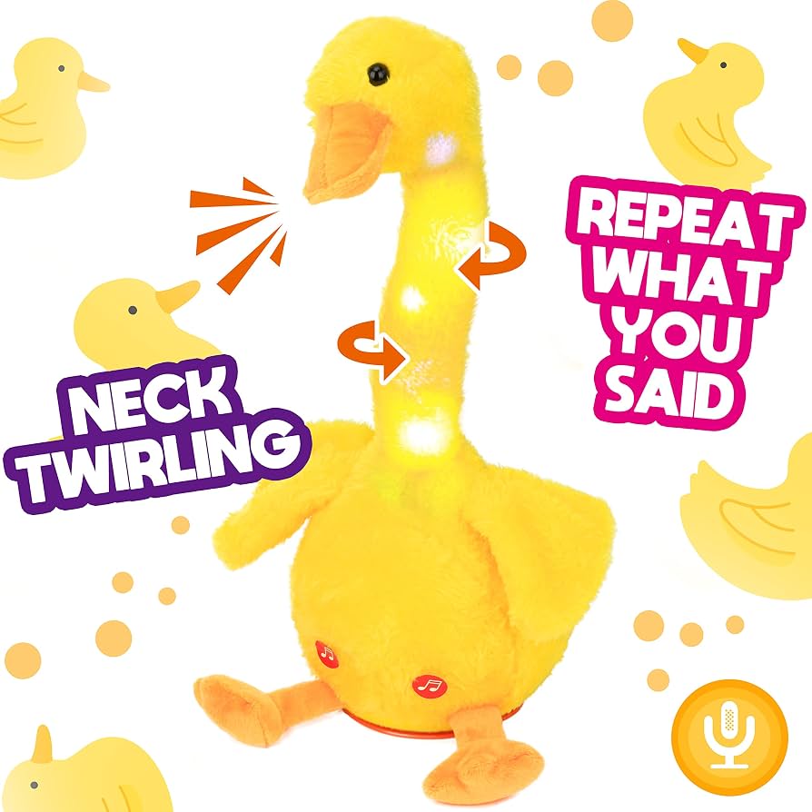 Glowing Dancing Duck Toy Repeats What You Say Talking Duckling Toy Wriggle Singing Mimicking Twisting Light Up Interactive Animated Toy Speaking Plush Gift for Kids