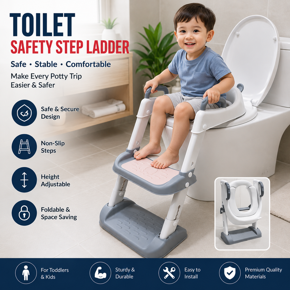 Kids Multifunctional Toilet Training Seat with Step Ladder | Foldable Potty Training Seat | Adjustable Non-Slip Toilet Trainer