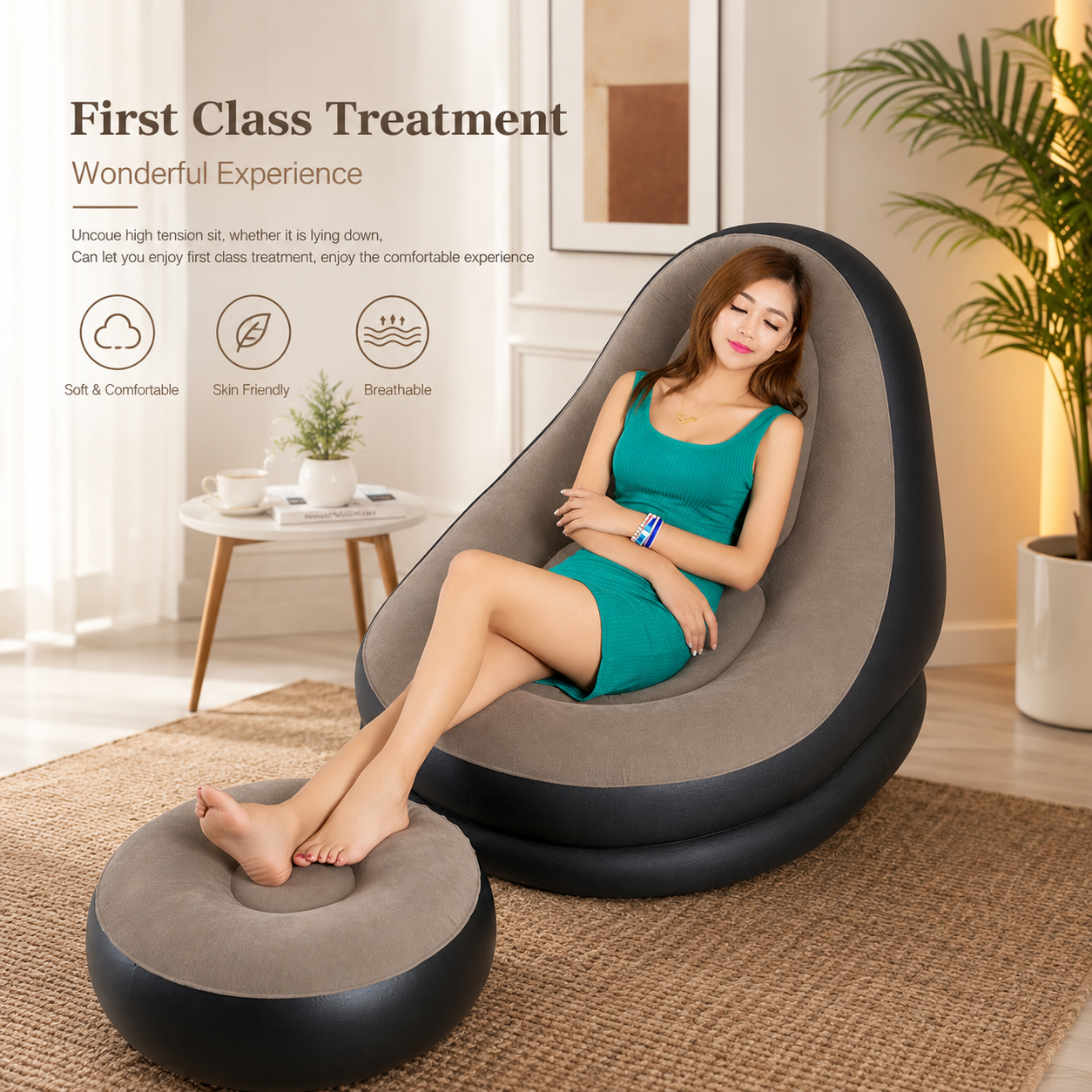 Premium Inflatable Lazy Sofa Chair with Footrest – Comfortable Air Lounge Chair for Home, Living Room & Outdoor