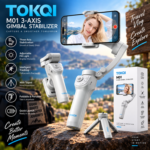 TOKQI M01 3-Axis Gimbal Stabilizer – Smartphone Stabilizer with Powerful Motors & Smooth Video