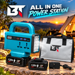 BT |  All-in-One Power Station – 128V Lithium-Ion Battery | Portable Power Supply with LED Light