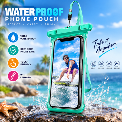 Waterproof Phone Pouch with Adjustable Lanyard – Touchscreen Dry Bag for Swimming, Beach & Travel