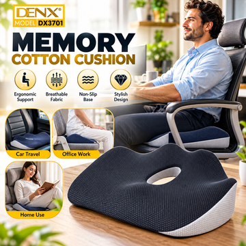 DENX  Memory Cotton Ergonomic Foam Seat Cushion – Posture Support Seat Cushion, Breathable Non-Slip Orthopedic Chair Pillow with Center Pressure Relief Hole | DX3701