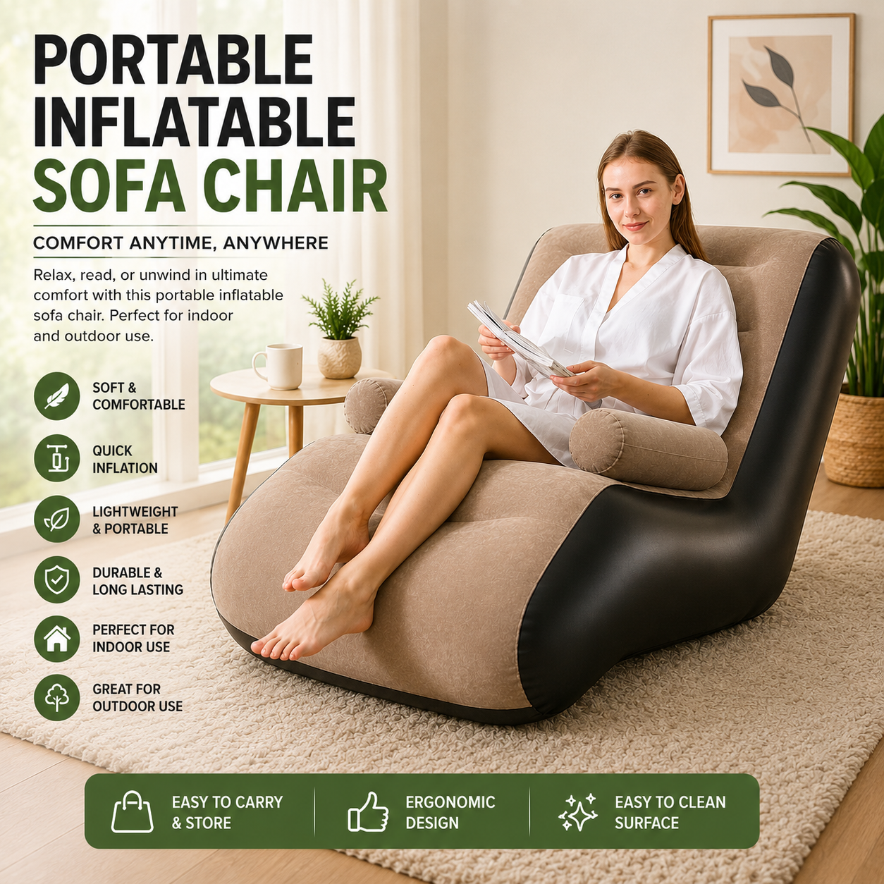 Portable Inflatable Sofa Chair 83002  | Comfortable Air Lounge Chair with Armrests for Indoor & Outdoor Use