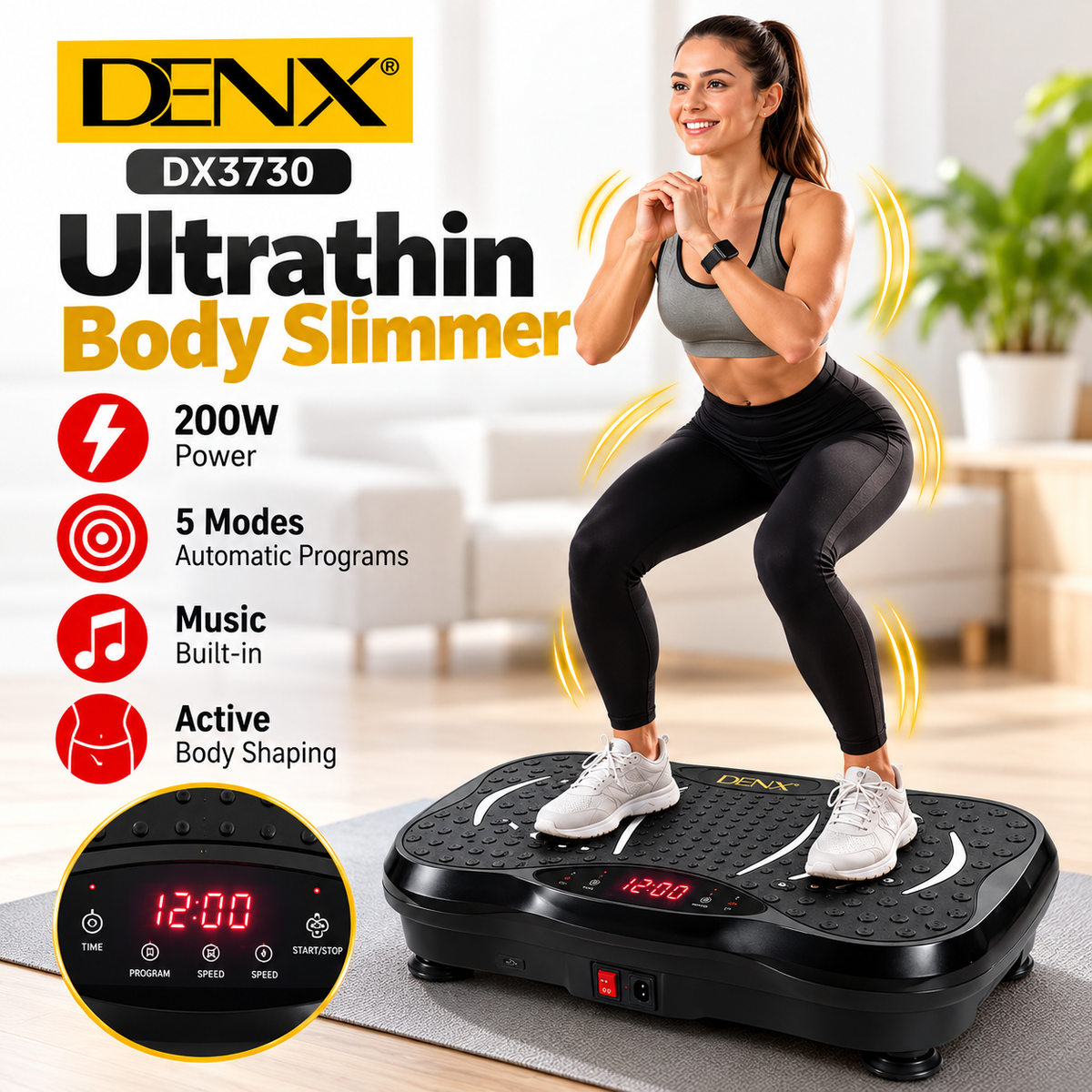 DENX DX3730 Ultrathin Body Slimmer – Vibration Fitness & Exercise Machine , with 5 Operating Modes and Music Speakers