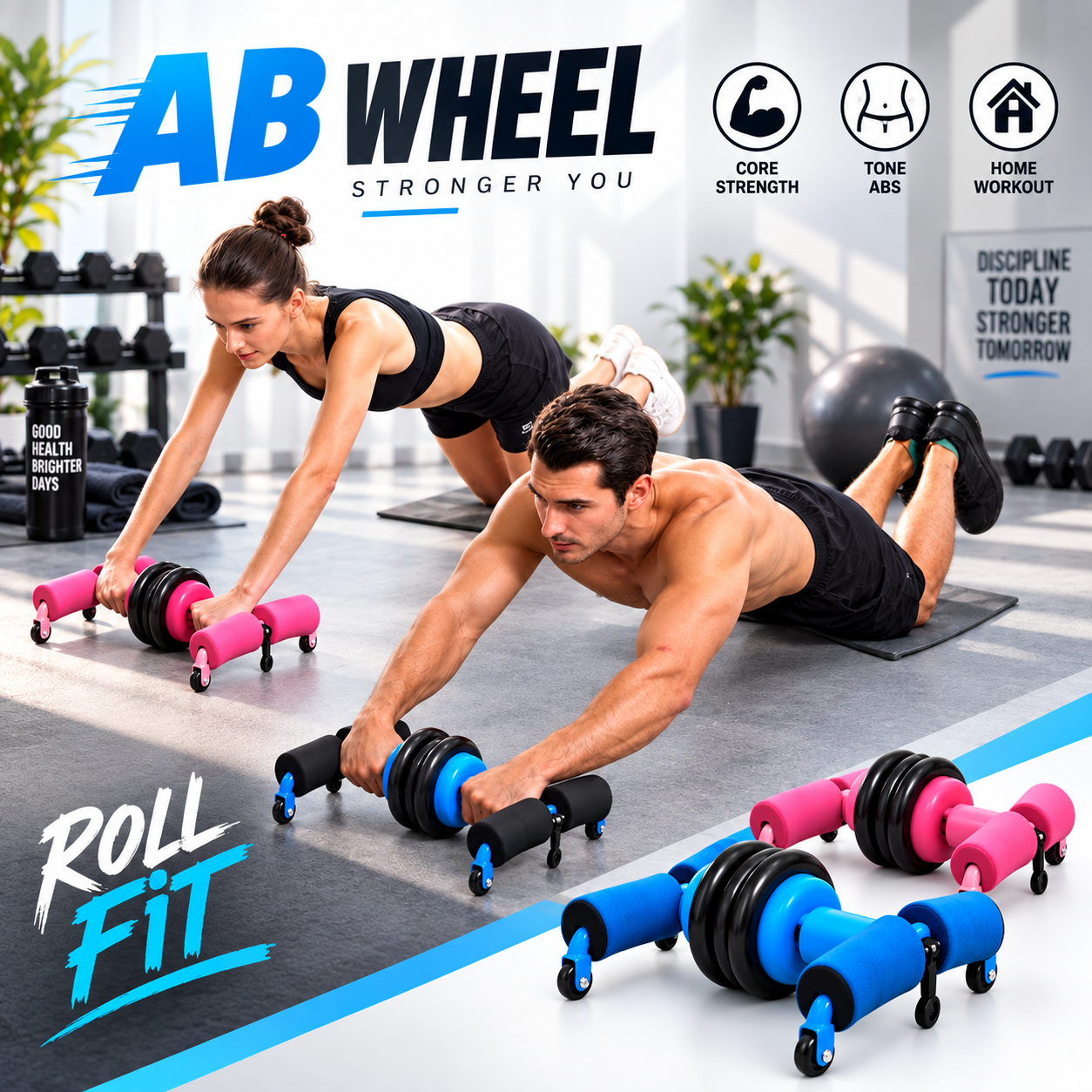Multifunctional Abdominal Wheel Roller | 4-Wheel Core Trainer & Full Body Exercise Roller ,Home Gym Fitness for Men Women