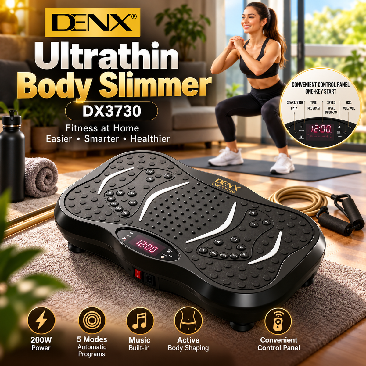 DENX DX3730 Ultrathin Body Slimmer – Vibration Fitness & Exercise Machine , with 5 Operating Modes and Music Speakers