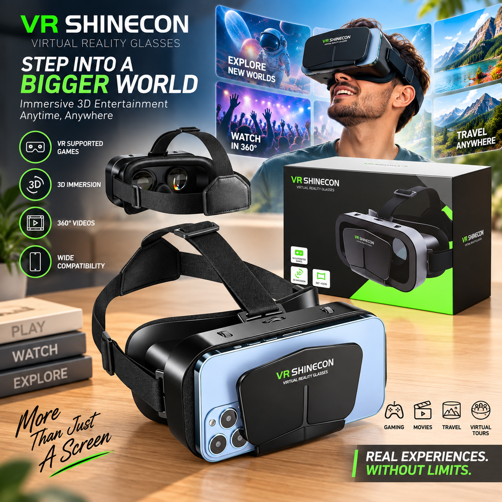 VR SHINECON 3D Virtual Reality Glasses – Immersive 3D VR for Movies & Gaming – VR Helmet for iPhone Android Smartphones
