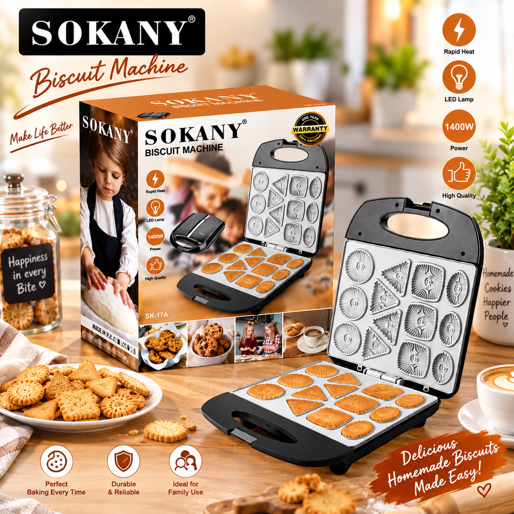 SOKANY Biscuit Machine Black SK-17A | Compact Non-Stick Cookie Maker & Homemade Biscuit Maker