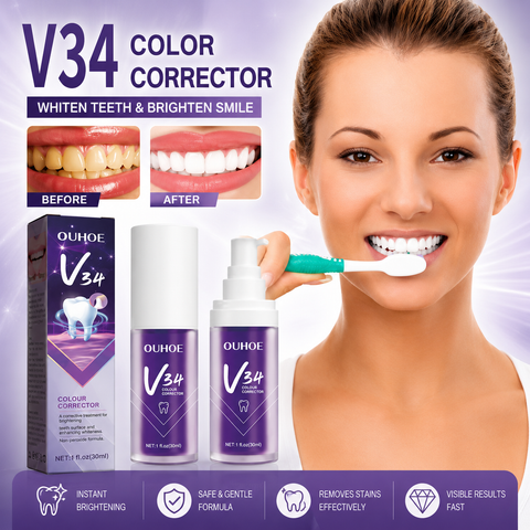 OUHOE  OU062212231 | V34 Color Corrector Teeth Whitening Foam – Purple Whitening Mousse for Brighter Teeth | Gentle Daily Whitening |