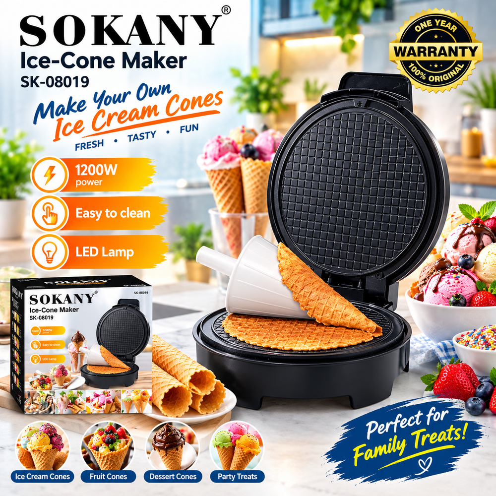 SOKANY Ice Cone Maker 1200W – Non-Stick Waffle Cone Maker – SK-08019