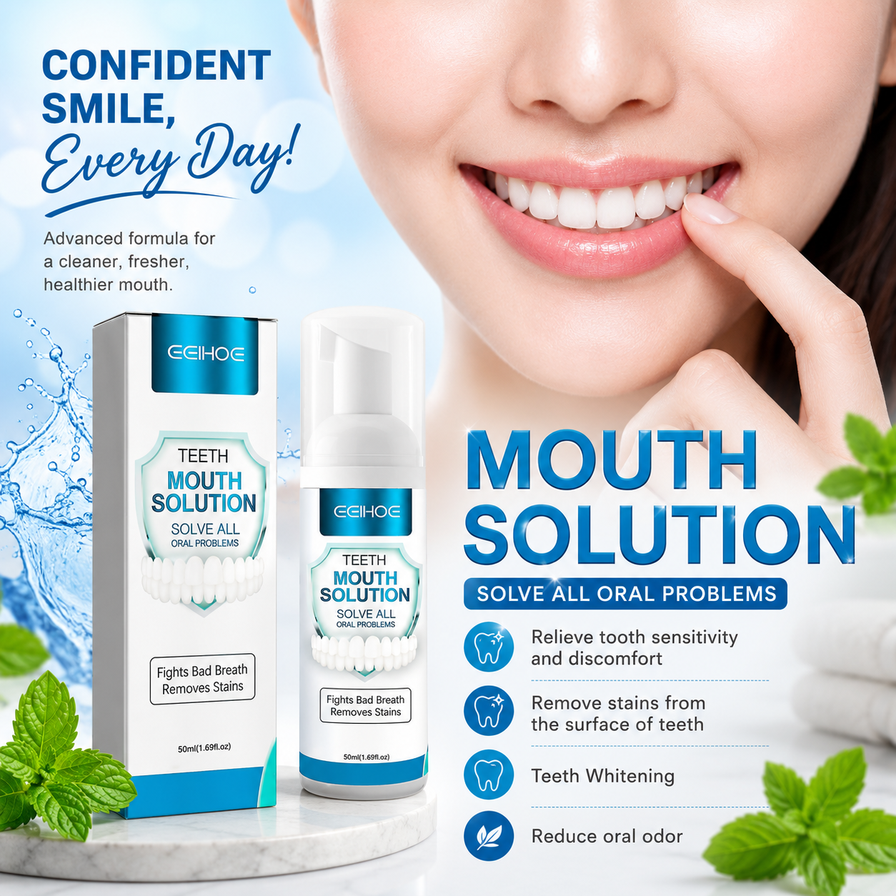 Eelhoe Model: EEA07 Teeth Mouth Solution Foam – Fresh Breath & Teeth Cleaning Oral Care Foam 50ml