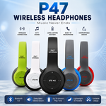 P47 Wireless Bluetooth Headphones | Foldable Stereo Headset with Built-in Microphone & Deep Bass