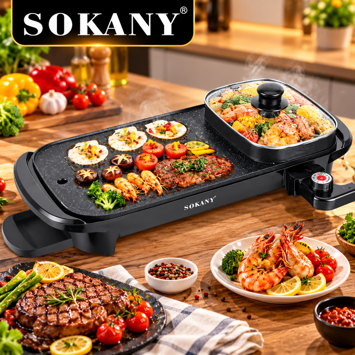 Sokany Electric Barbecue Grill 2200W 2 In 1 Indoor Non-Stick – For Korean Bbq