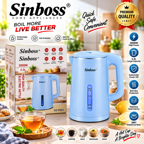 Sinboss SO-8862 High Quality Electric Kettle 2000W 2.3L Blue/Purple Rapid Boil Water Heater