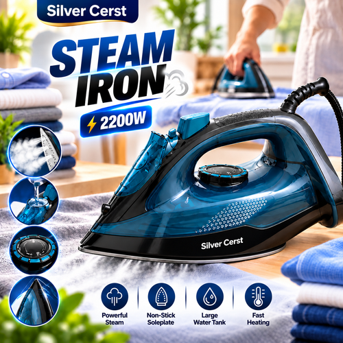 Silver Cerst 46335 – 2200W Steam Iron – Ceramic Soleplate – Powerful Steam – Spray Function