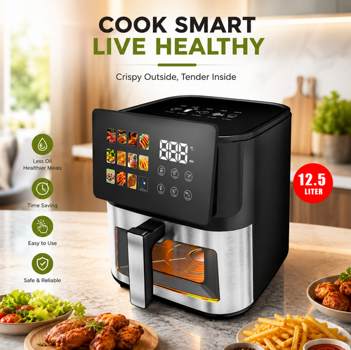 Slivers Criest Air Fryer 12.5 Liter Large Capacity with LED Control Panel Multi-Function Hot Air Fryer