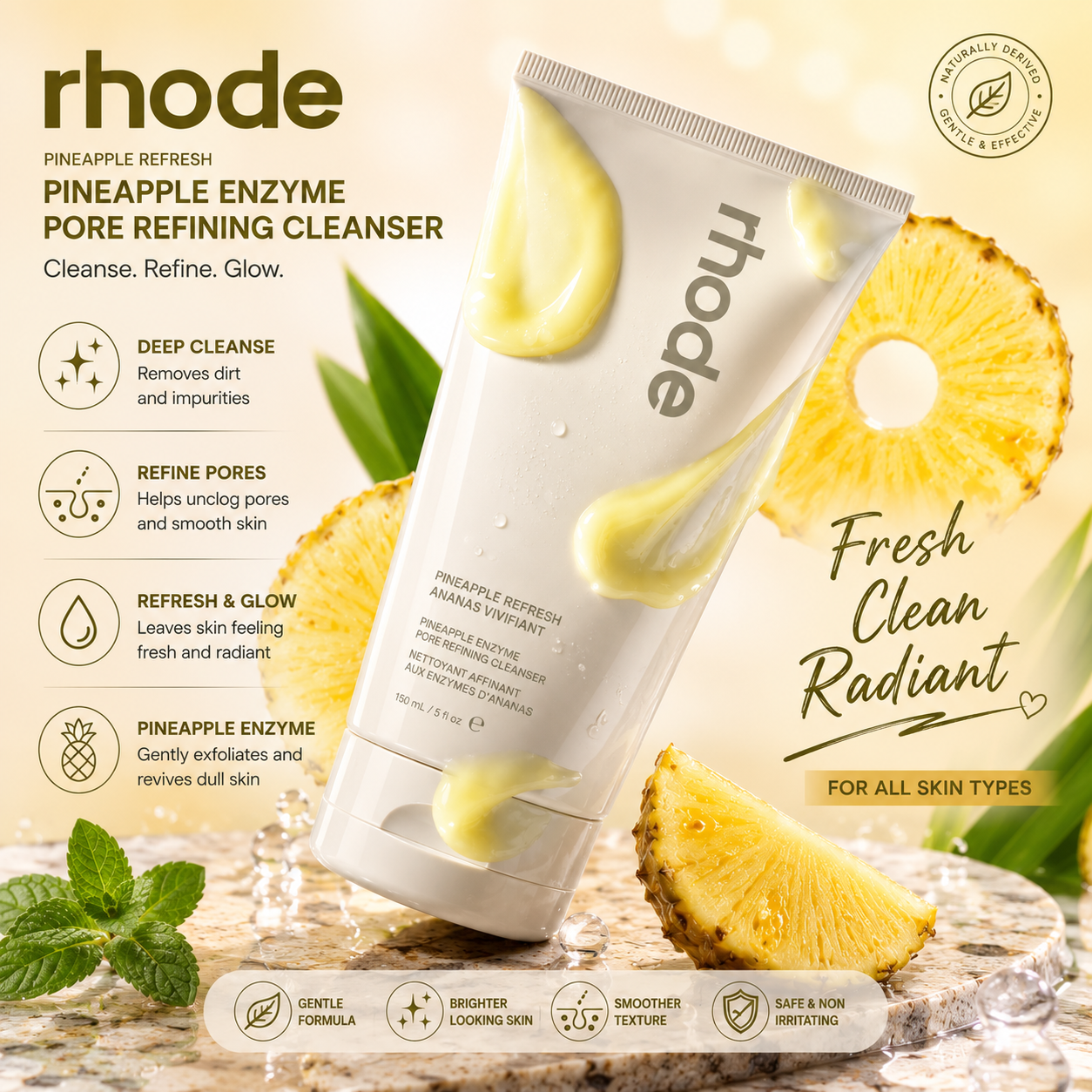 Rhode Pineapple Refresh Daily Cleanser – Gentle Hydrating Face Wash for All Skin Types