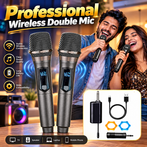 Professional Wireless Dual Handheld Microphone Set (2 pc) – Model 18650 | LED Display & Type-C Charging, 30M Reception Range, Karaoke Microphone Set for Singing