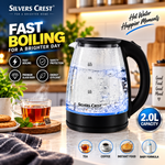 Silver Criest SC 168GK -Electric Glass Kettle, 2L, Blue LED, 1500W, Auto Shut-Off, Transparent, Fast Boiling for Tea & Coffee