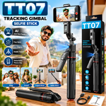 TT07 AI Tracking Gimbal Selfie Stick with Tripod & Remote Control – 1.63M | Auto Face Tracking, Black Extendable Monopod with Wireless Remote