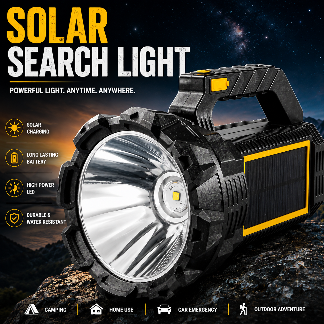 P70 Higlight Solar Searchlight – High Power LED Rechargeable Torch with Solar Charging W5191