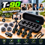 T-90 4-in-1 Wireless Microphone – 4 Mics, Noise Reduction & Magnetic Clip ,Lavalier Microphone Digital  Display Noise Cancelling