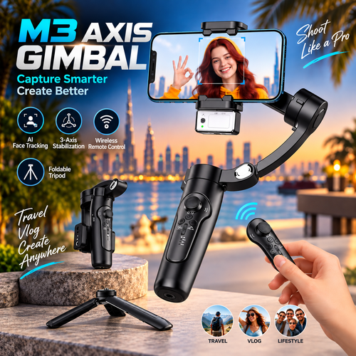 M3 AXIS Gimbal – 3-Axis Smartphone Stabilizer with AI Face Tracking & Wireless Remote