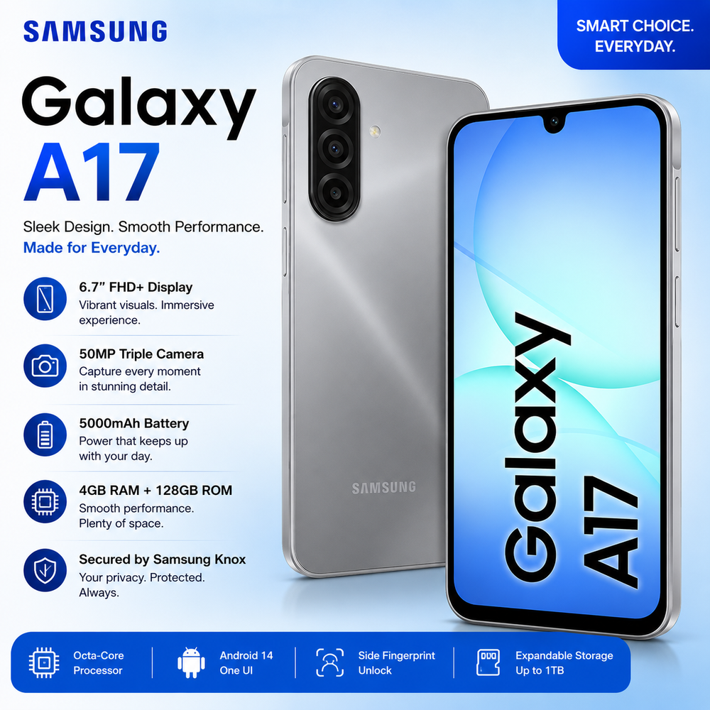 Samsung Galaxy A17 LTE, Android Smartphone, 256GB Storage, 8GB RAM, Gray, 6x OS Upgrades, Large Display, 50MP OIS Camera (GCC Version)