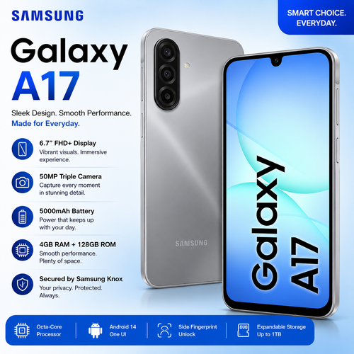 Samsung Galaxy A17 LTE, Android Smartphone, 256GB Storage, 8GB RAM, Gray, 6x OS Upgrades, Large Display, 50MP OIS Camera (GCC Version)