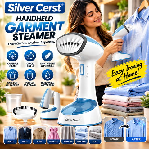 Sliver Cerst 1500W Portable Handheld Garment Steamer for Clothes, Foldable Travel Detachable Water Tank & Fabric Brush | 25796