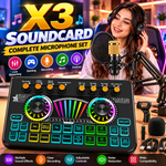 X3 Sound card With BM800 Complete Microphone Set – RGB Audio Mixer for Podcasting, Gaming, Recording & Live Streaming