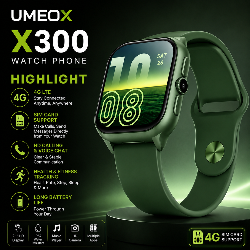 UMEOX X300 HD Smart Watch with Camera and Calling Support for Men's and Women's Green Color