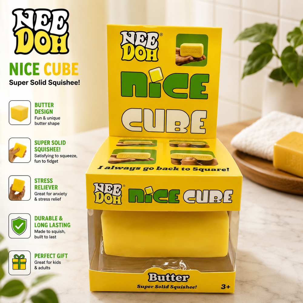 NeeDoh Nice Cube Butter Edition Super Solid Squish Stress Relief Fidget Toy