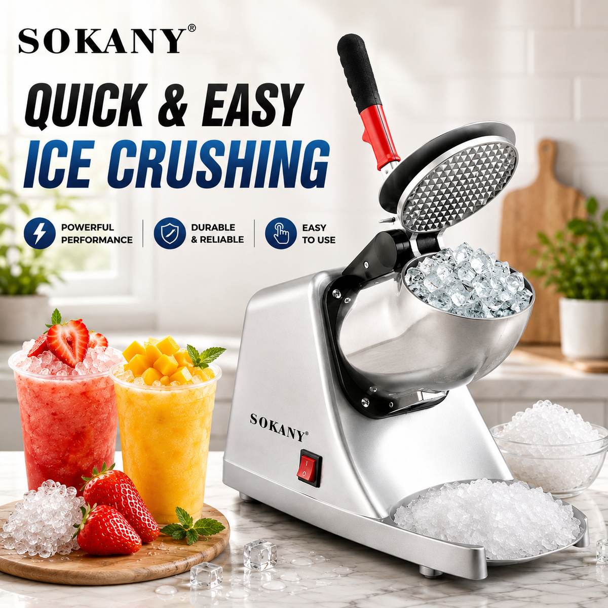 Electric Ice Crusher Machine Electric Shaved Ice Machine Smoothie Machine for Home and Commercial Use 300W SK-777 Silver