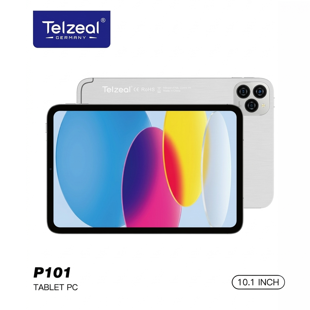 P101 10.1" Android 13 Tablet, 8GB RAM, 512GB ROM, 5G Wi-Fi, Dual SIM, 8000mAh Battery, Wireless Keyboard & Mouse, High-Capacity Storage, Slim Design – silver