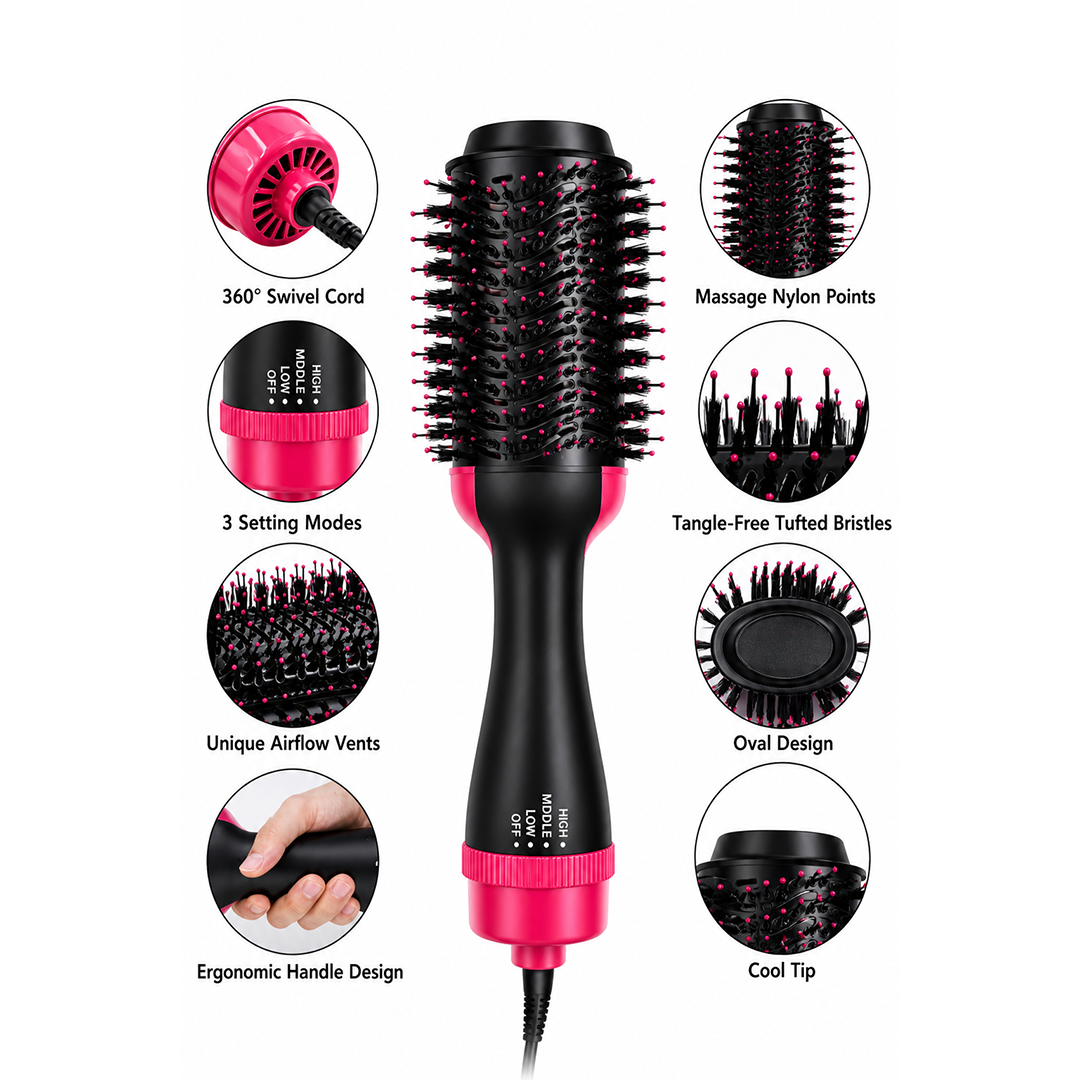 One Step Hair Dryer And Styler Black/Pink