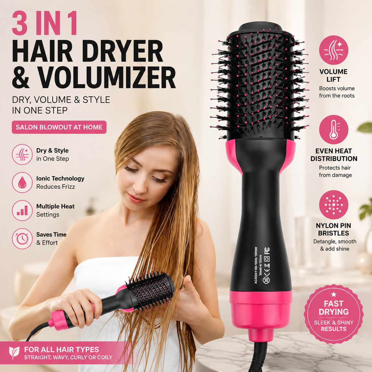 One Step Hot Air Brush – Hair Dryer & Styler | Dry, Straighten & Volumize