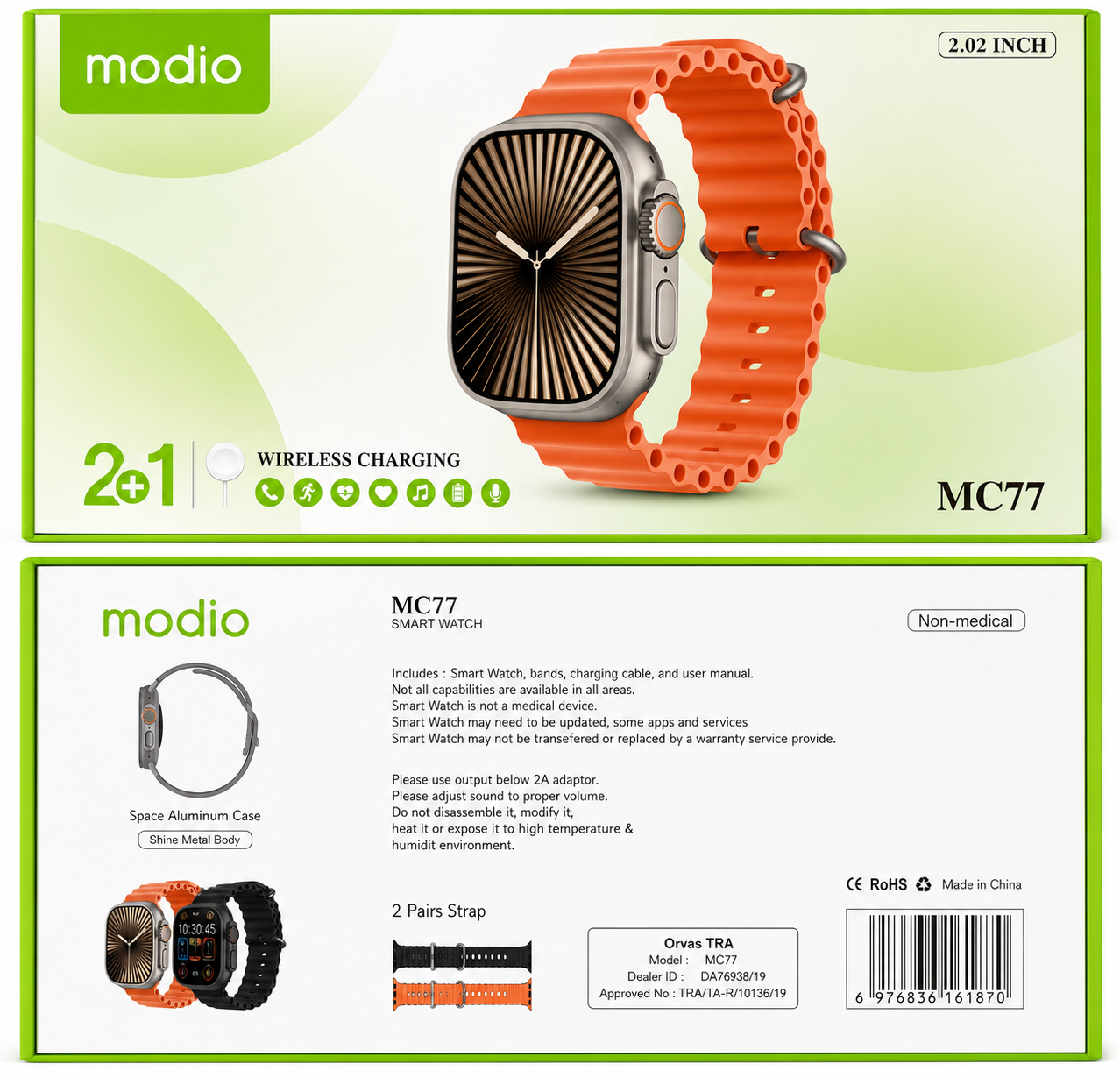 Combo Offer MODIO MC77 Smart Watch Ultra + MODIO OWS-04 Wireless Ear Clip Earbuds Combo | Bluetooth Calling, HD Display & Open-Ear Audio